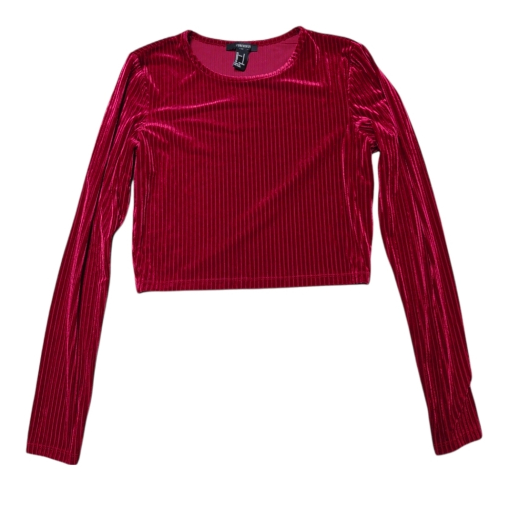 Red velvet crop top with stripped detail